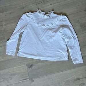 Boden Women’s 14 Long Sleeve White Eyelet Ruffle Collar Cotton Top